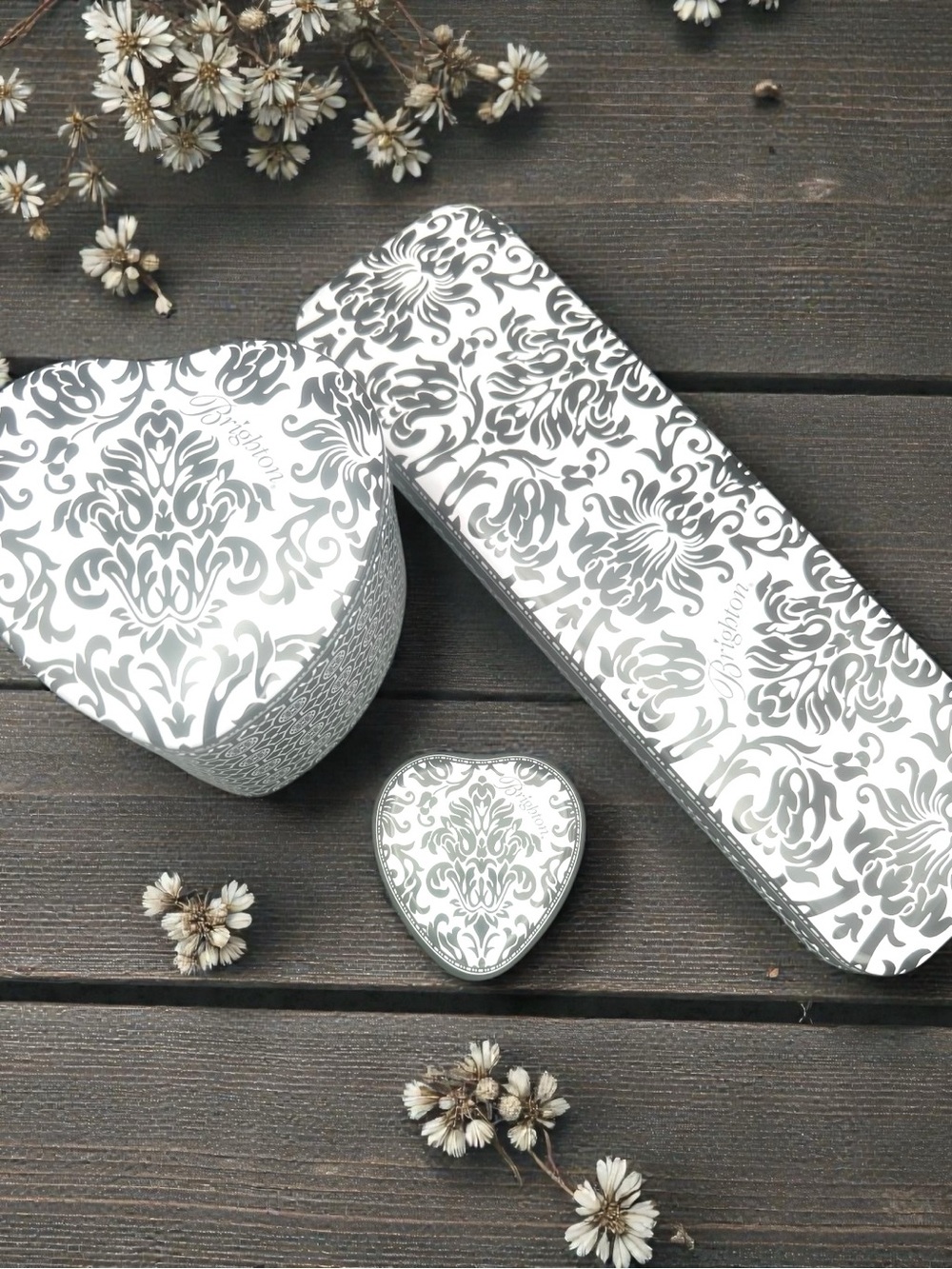 Lot of 3 Brighton matching Damask Tins for jewelry